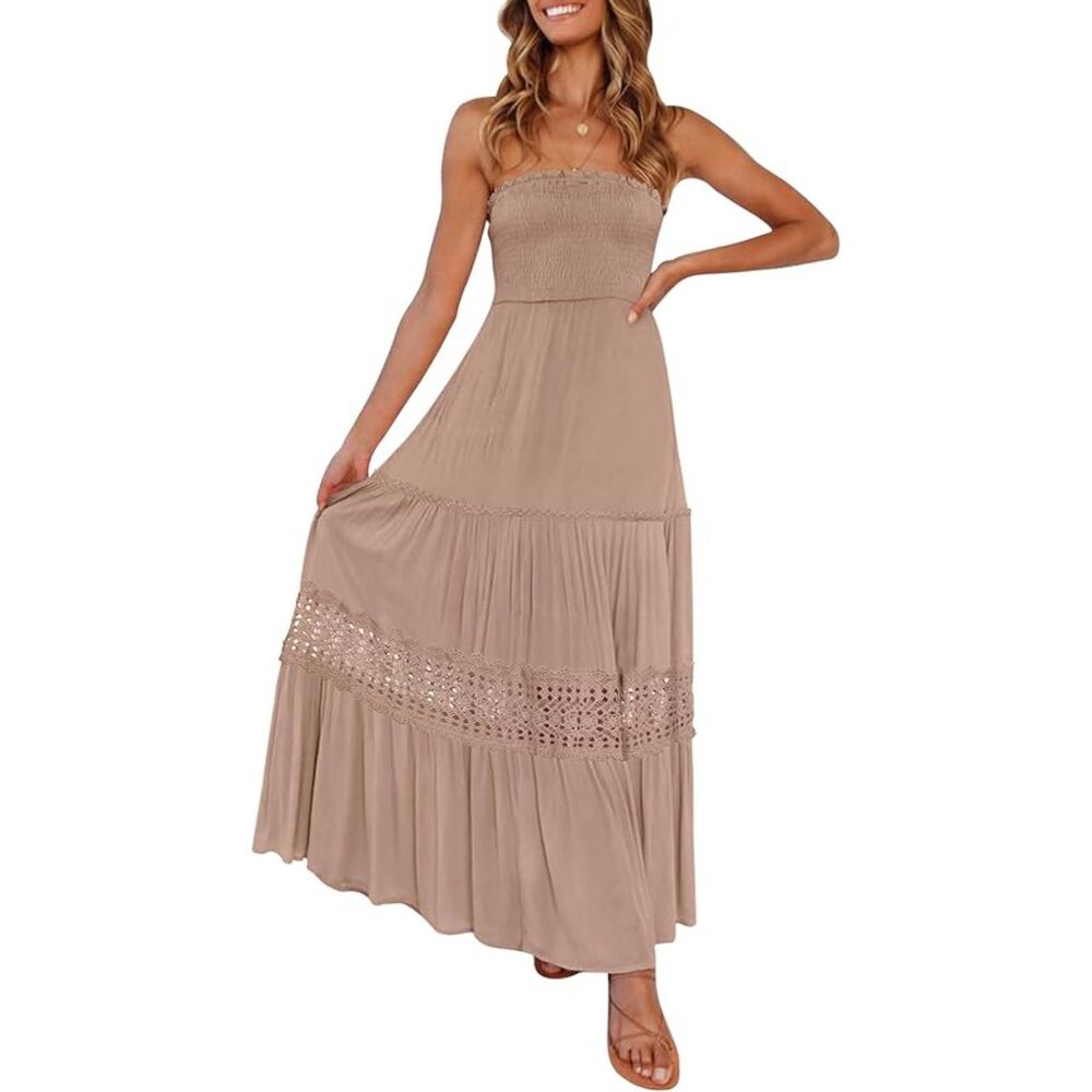 Zesica Blush Lace Tiered Boho Strapless Dress Size M